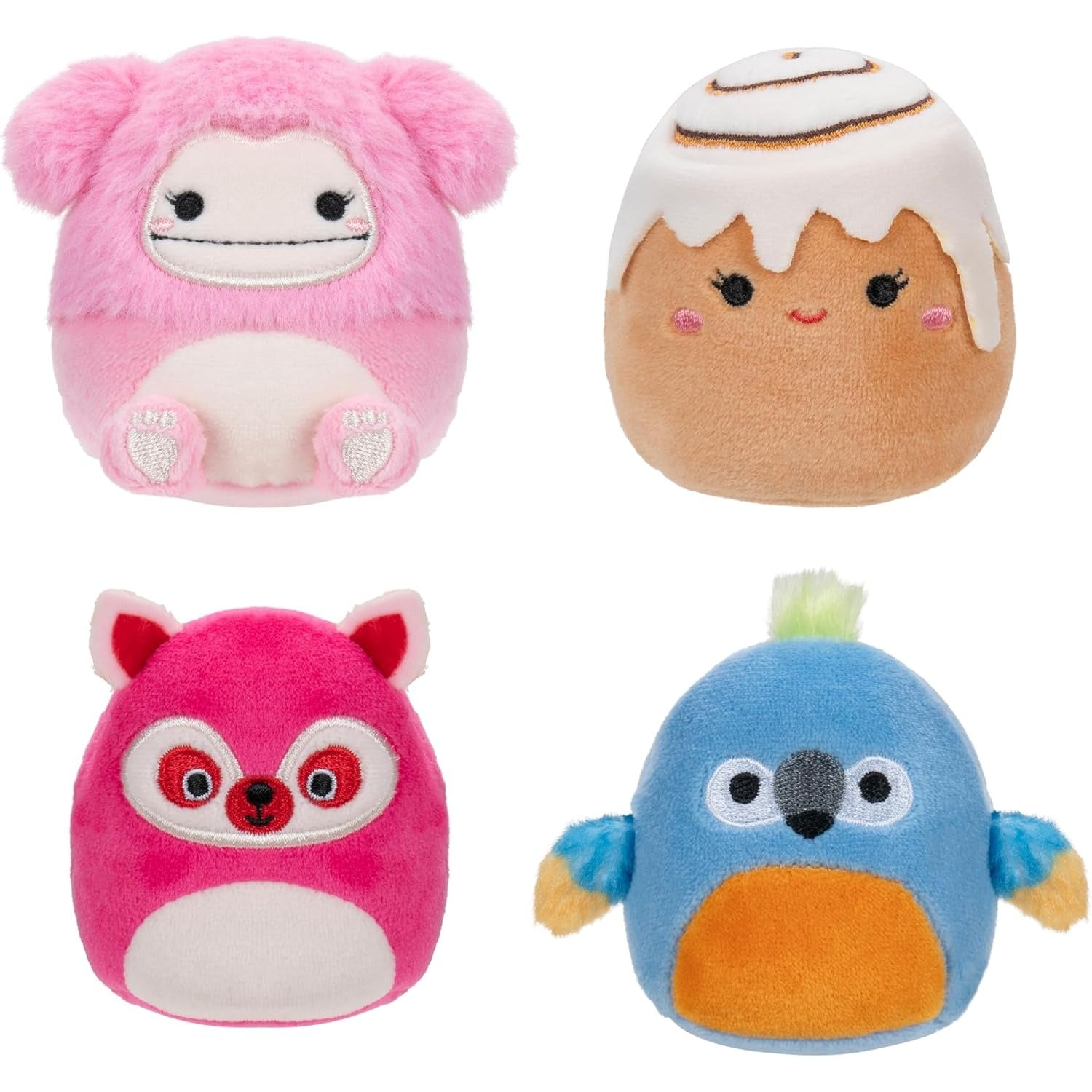 Micromallows by Squishmallow  2.5 Inch Plush - Brina Bigfoot, Chanel Cinnamon Roll, Lucia Lemur, Tenise Parrot