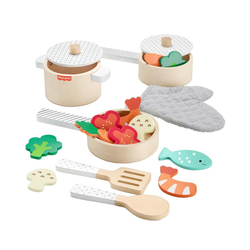 Fisher-Price Wooden Pots & Pans 19-Piece Kitchen Playset
