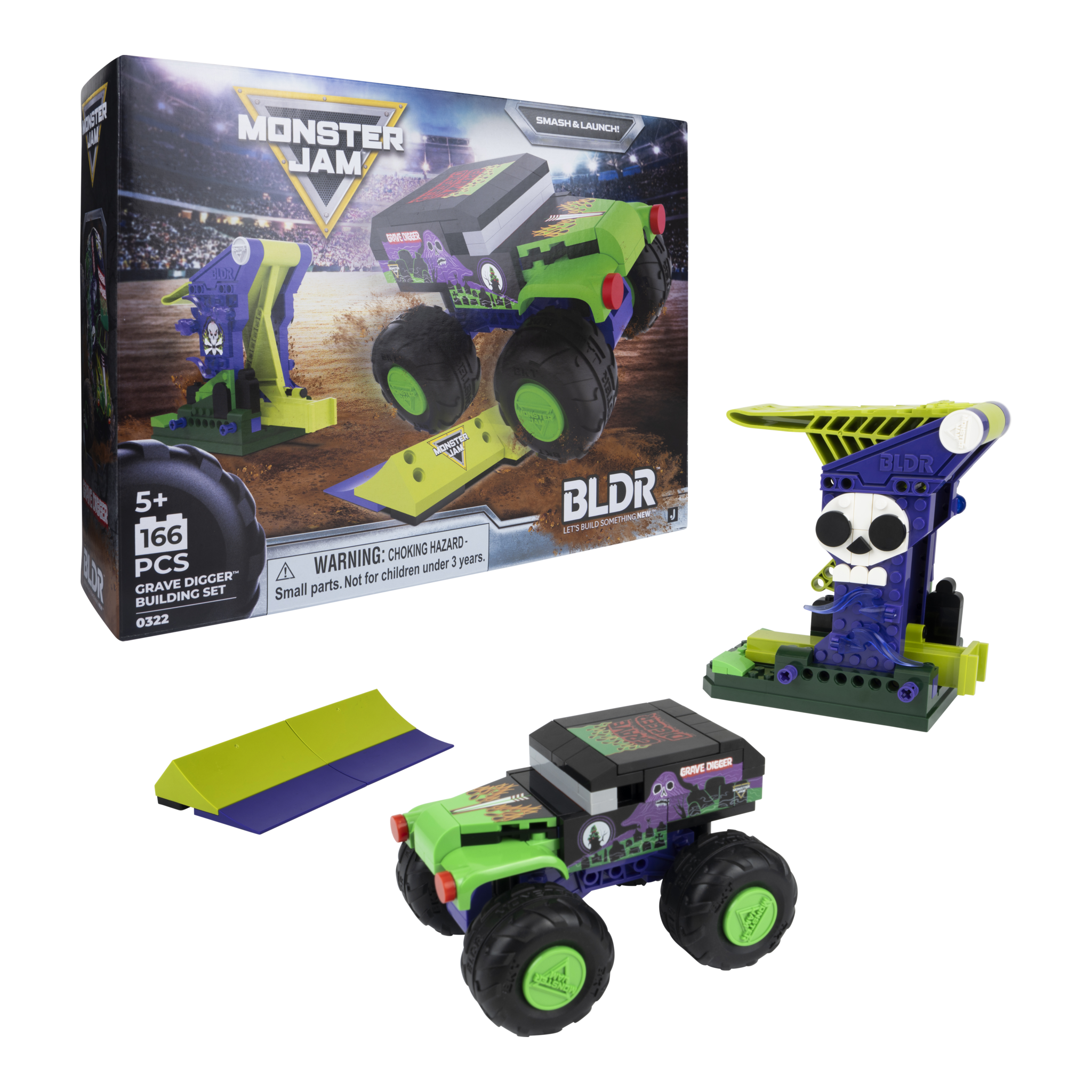 BLDR Monster Jam Grave Digger Launch & Build Set – 166 Pieces