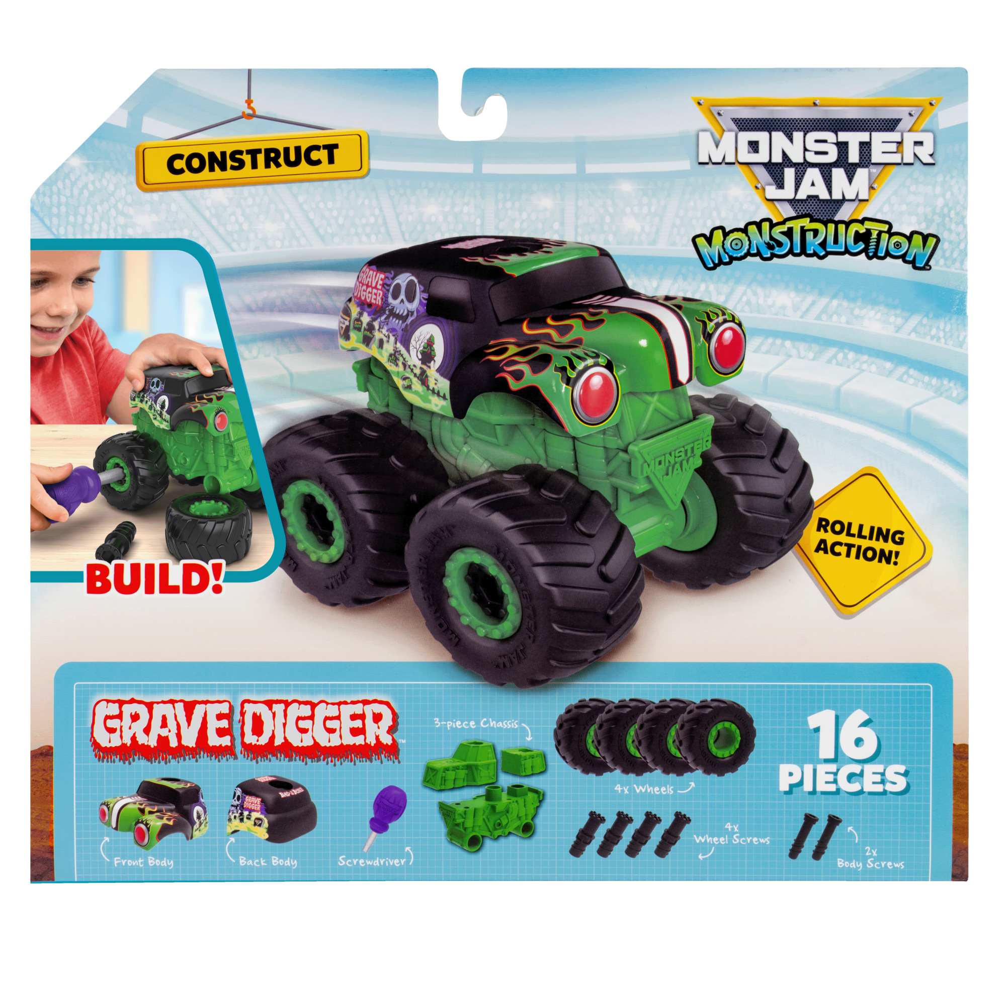 Monster Jam Grave Digger Monstruction Truck 5-Inch Buildable Vehicle