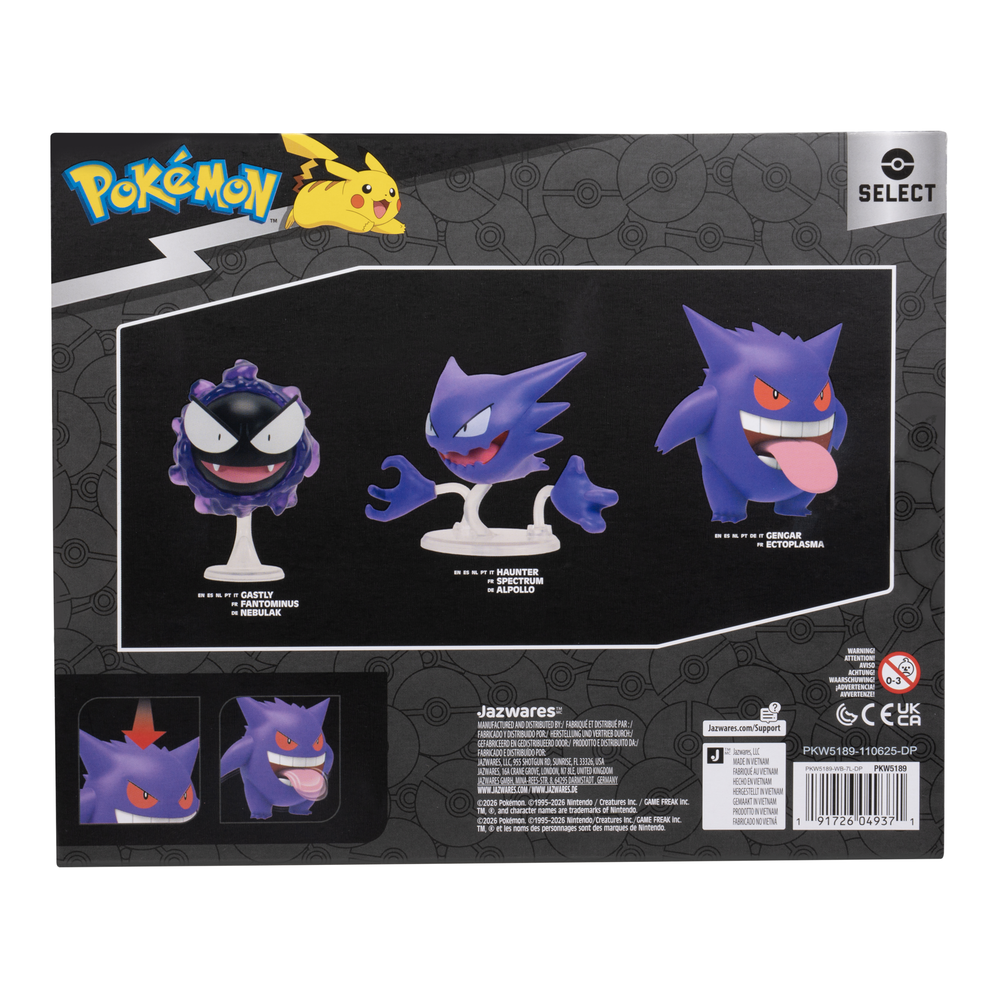 Pokémon Select Evolution Multipack Gastly, Haunter & Gengar Figures