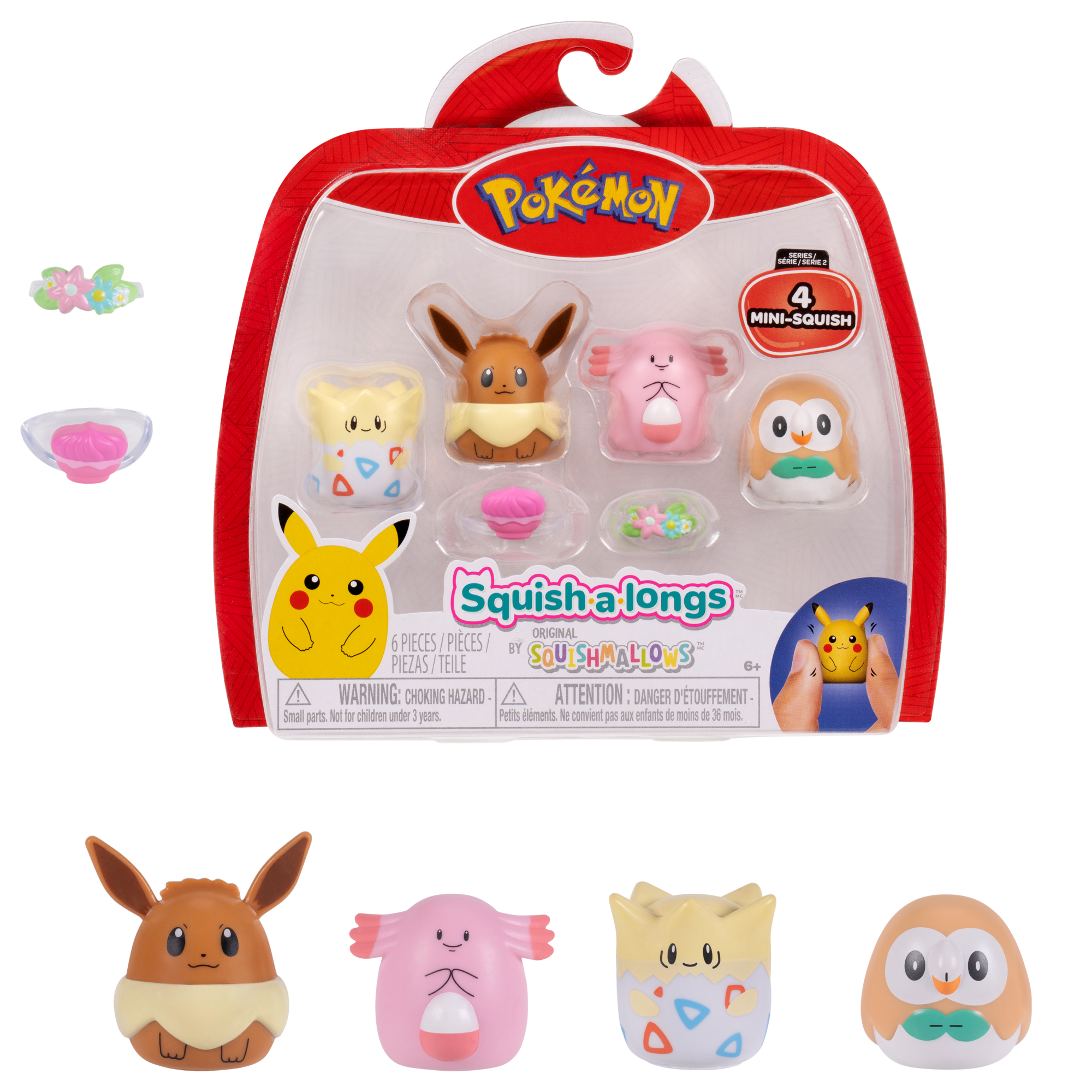 Pokémon Squish-a-longs 4-Pack – Eevee, Chansey, Togepi & Rowlet
