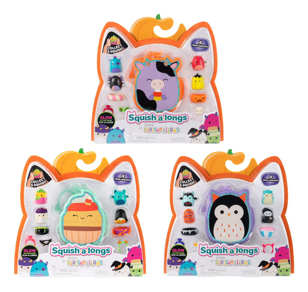 ** Squishalongs - Halloween Clip-a-longs 4 Pk Asst