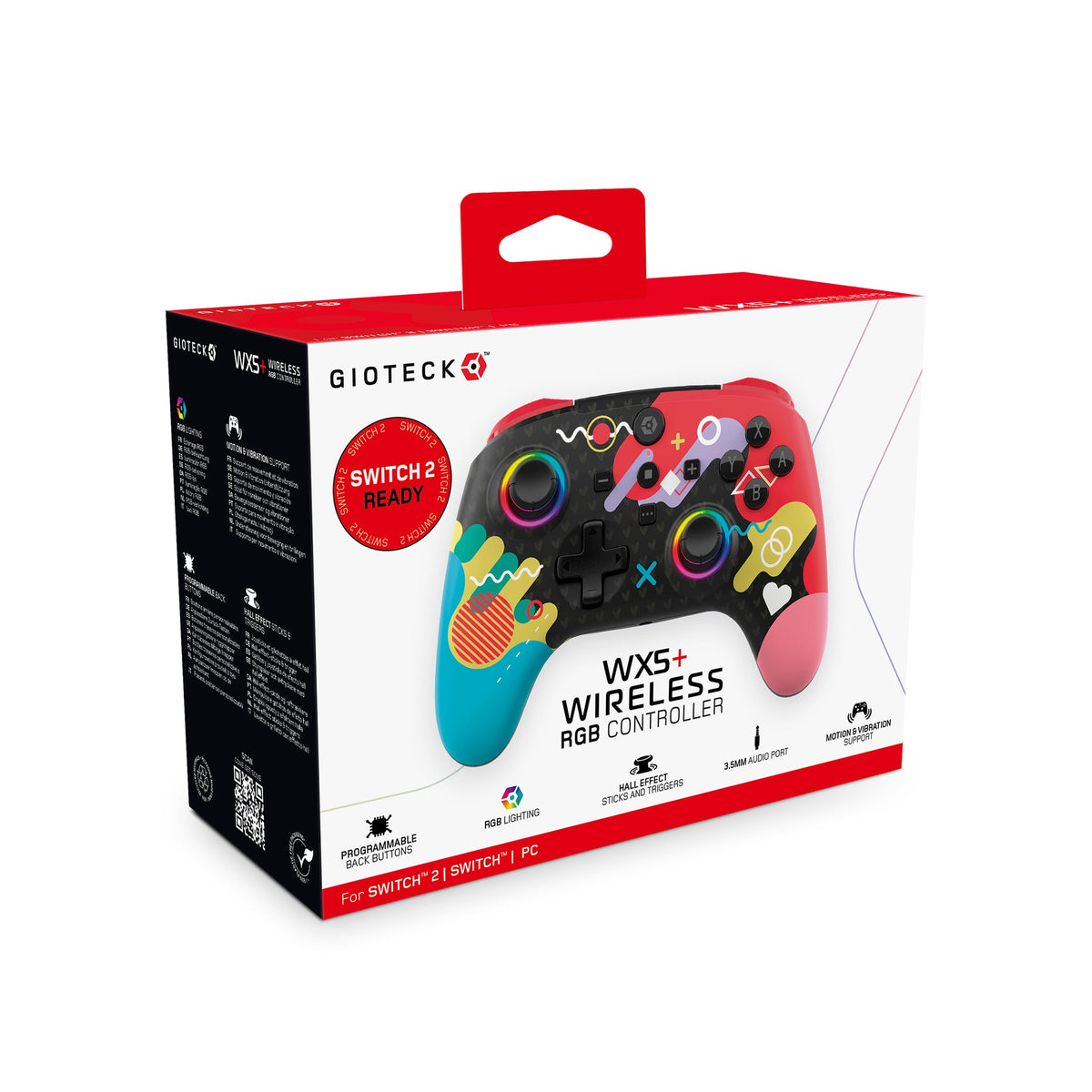 Gioteck WX5+ Doodle Wireless RGB Controller for Nintendo Switch 2, Switch & PC