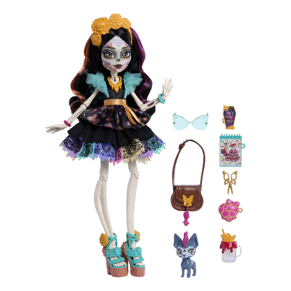 Monster High Skelita Calaveras Fashion Doll with Candelita and 7 Accessories