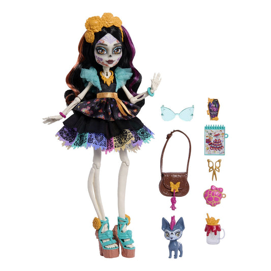 Monster High Skelita Calaveras Fashion Doll with Candelita and 7 Accessories