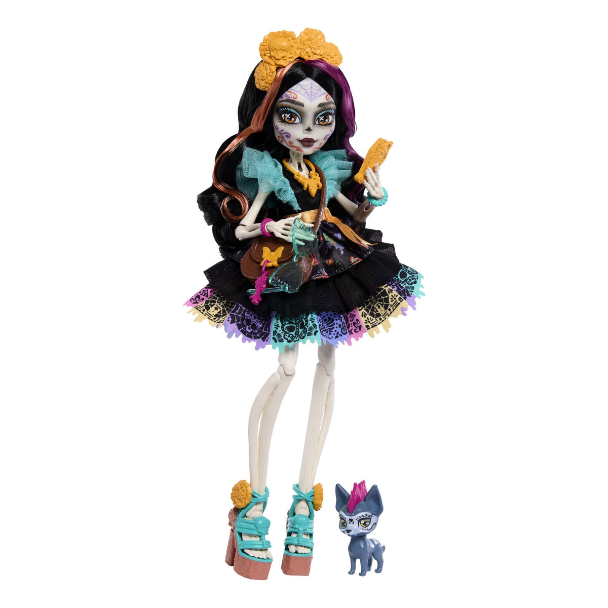 Monster High Skelita Calaveras Fashion Doll with Candelita and 7 Accessories