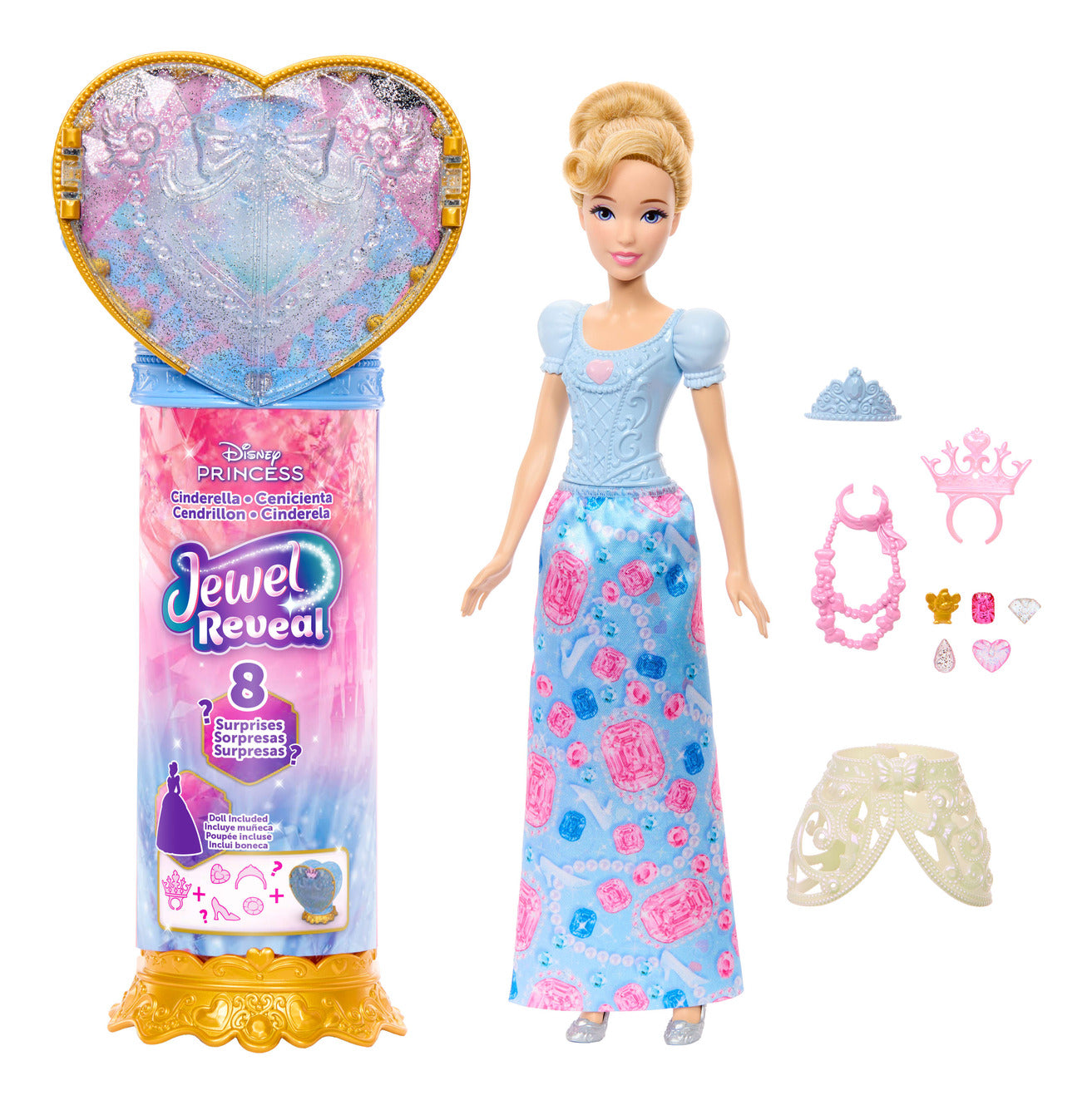 Disney Princess Jewel Reveal Cinderella Doll with 8 Surprises