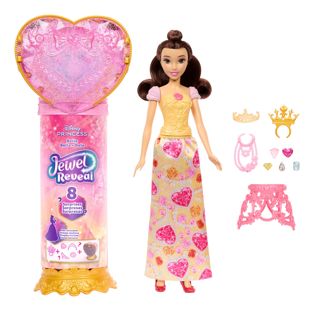 Mattel Disney Princess Jewel Reveal Belle Fashion Doll with 8 Surprises