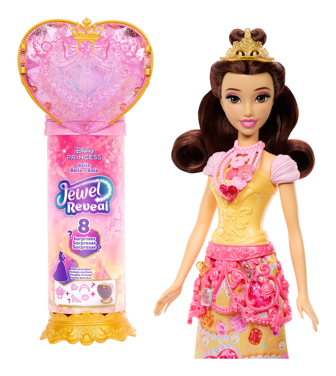 Mattel Disney Princess Jewel Reveal Belle Fashion Doll with 8 Surprises