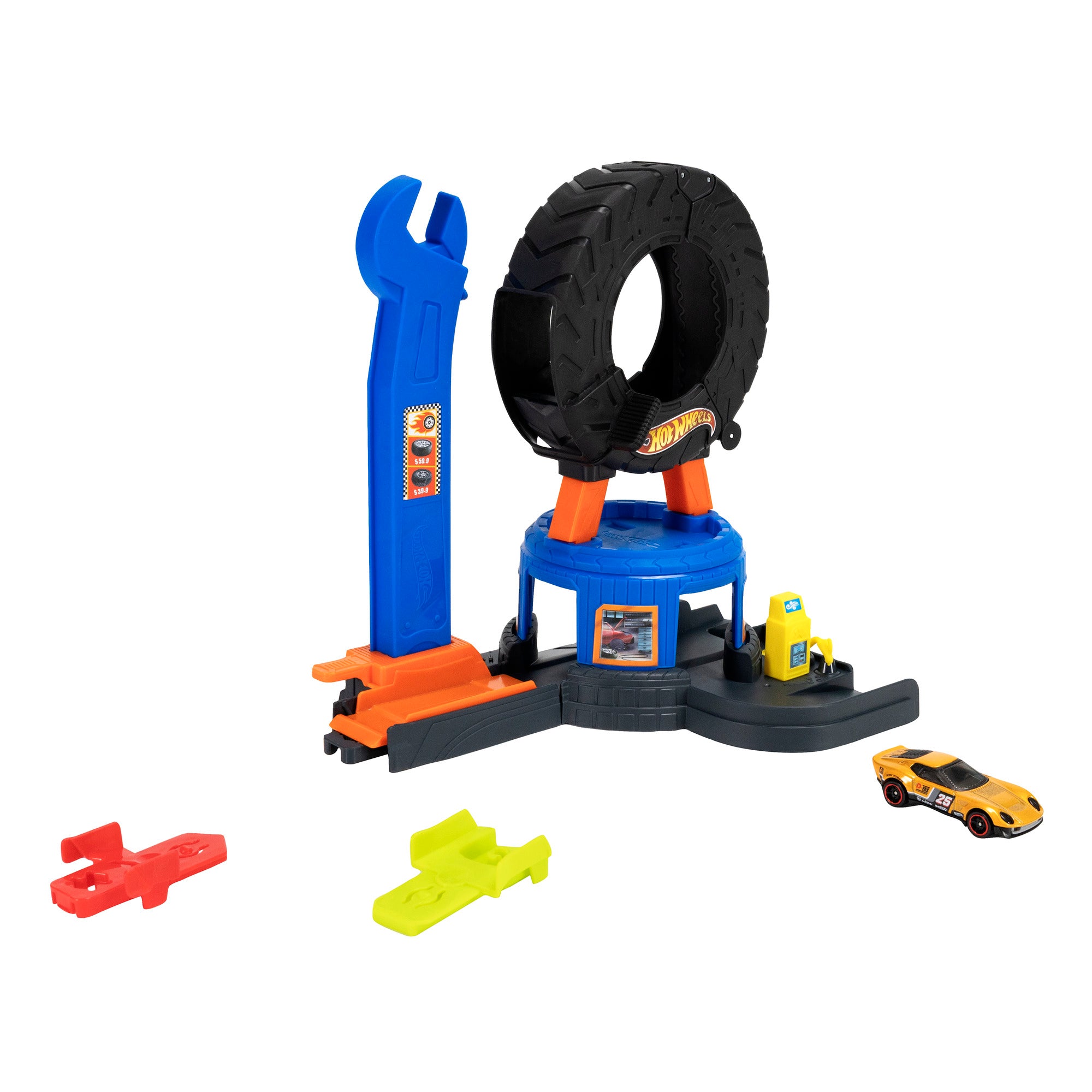 Hot Wheels City Downtown Tire Shop Playset with Tow Truck