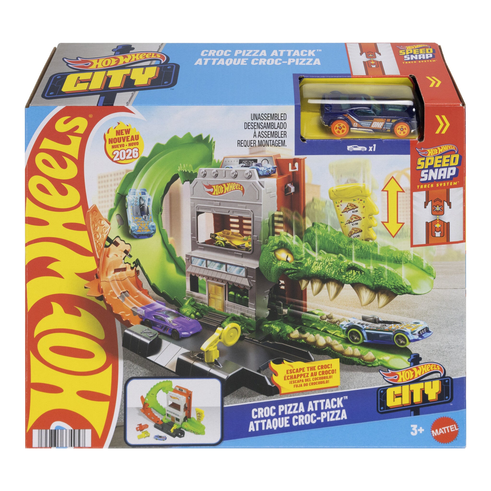 Hot Wheels City Croc Pizza Attack Playset with 1:64 Scale Car