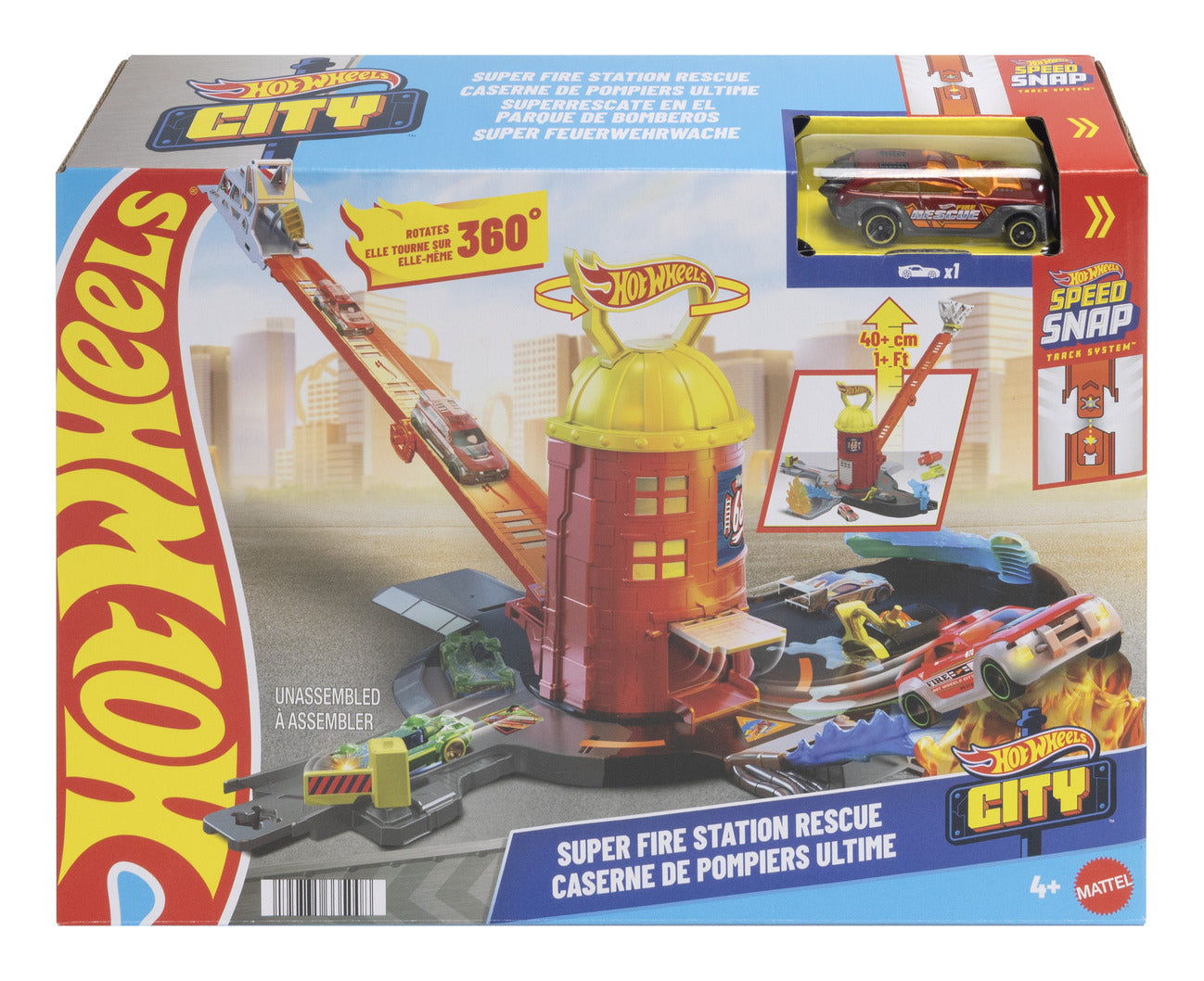 Hot Wheels City Super Fire Station Rescue Playset with Fire Truck