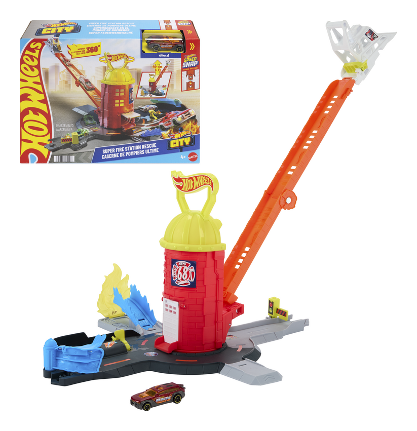 Hot Wheels City Super Fire Station Rescue Playset with Fire Truck