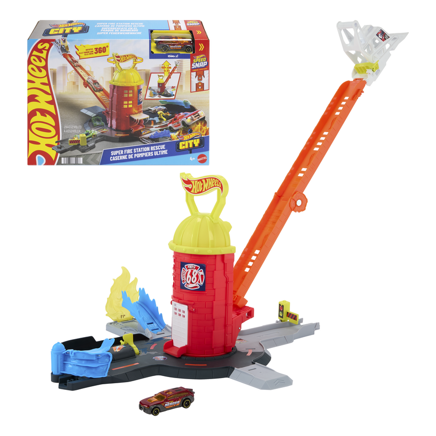 Hot Wheels City Super Fire Station Rescue Playset with Fire Truck