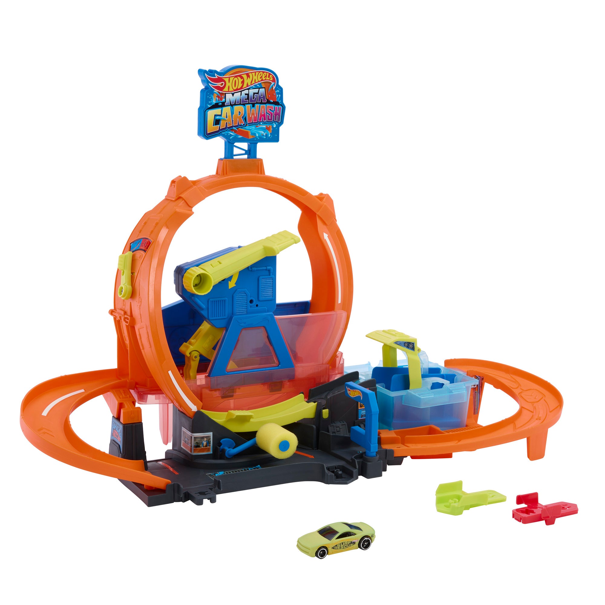 Hot Wheels City Mega Loop Car Wash Playset with Colour Shifters Car