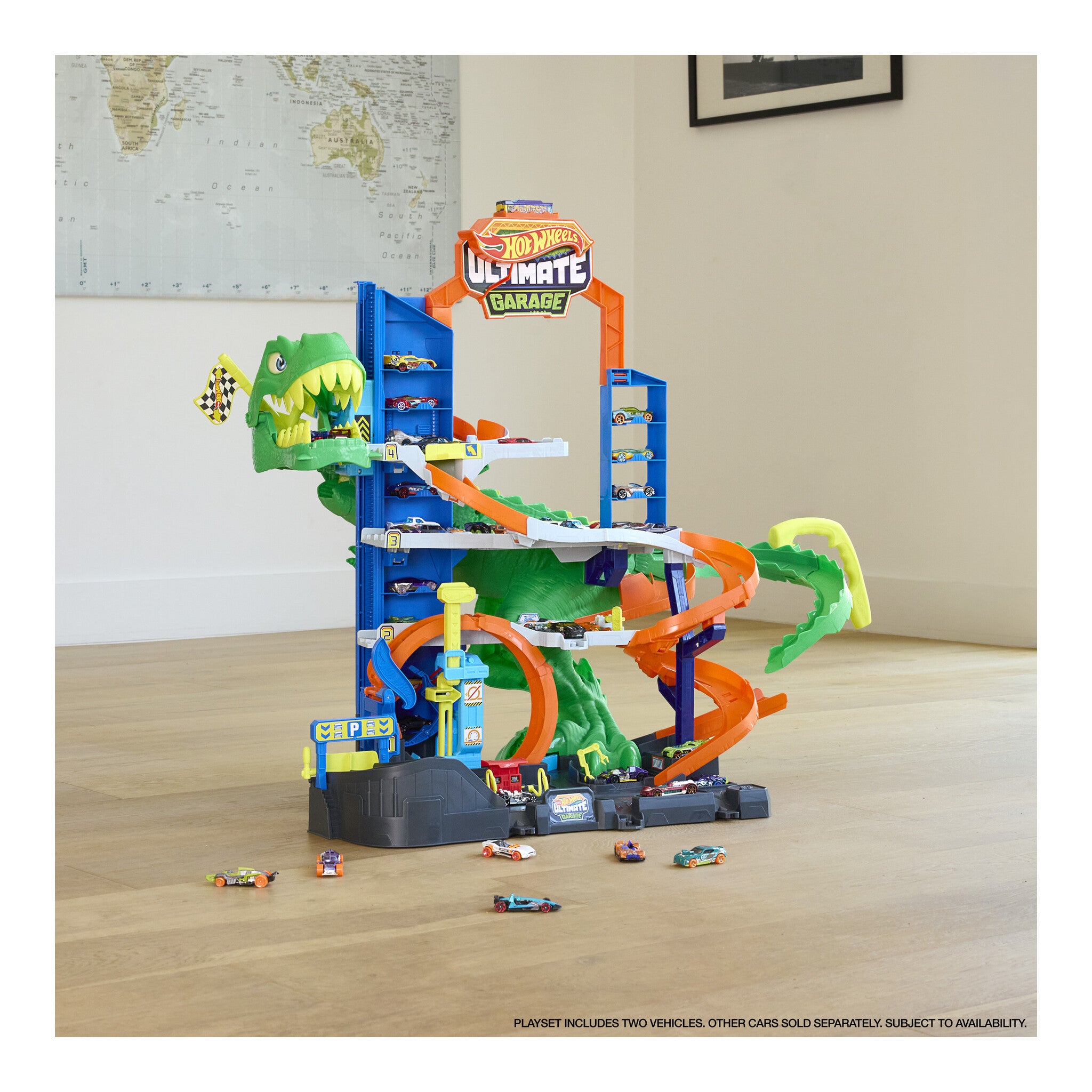 Hot Wheels City Ultimate T-Rex Garage Playset with 2 Cars