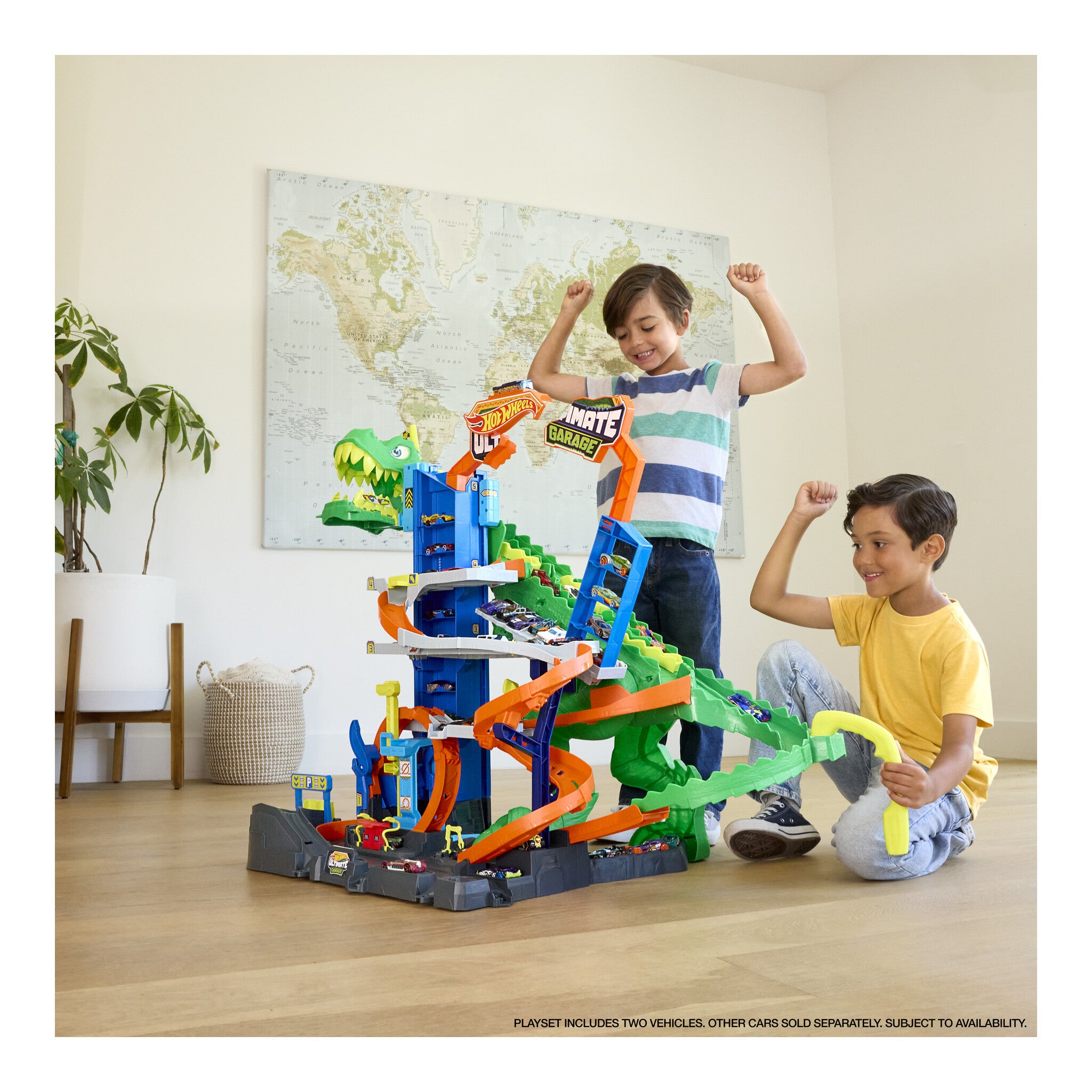 Hot Wheels City Ultimate T-Rex Garage Playset with 2 Cars