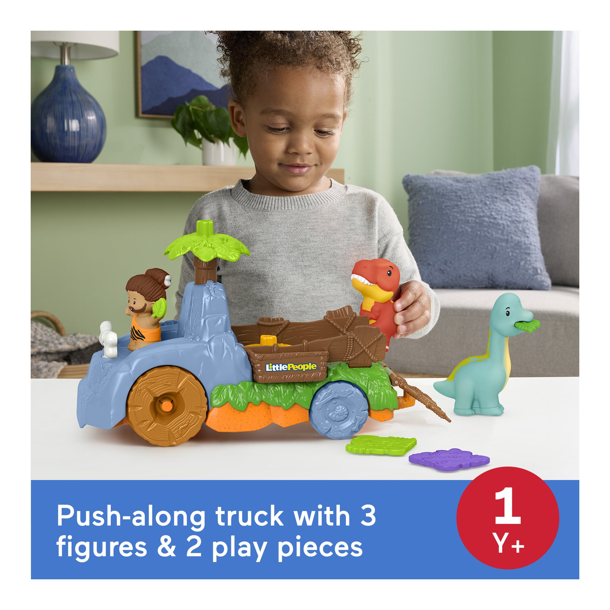 Fisher-Price Little People Dino Wobble Truck Dinosaur Toy Set