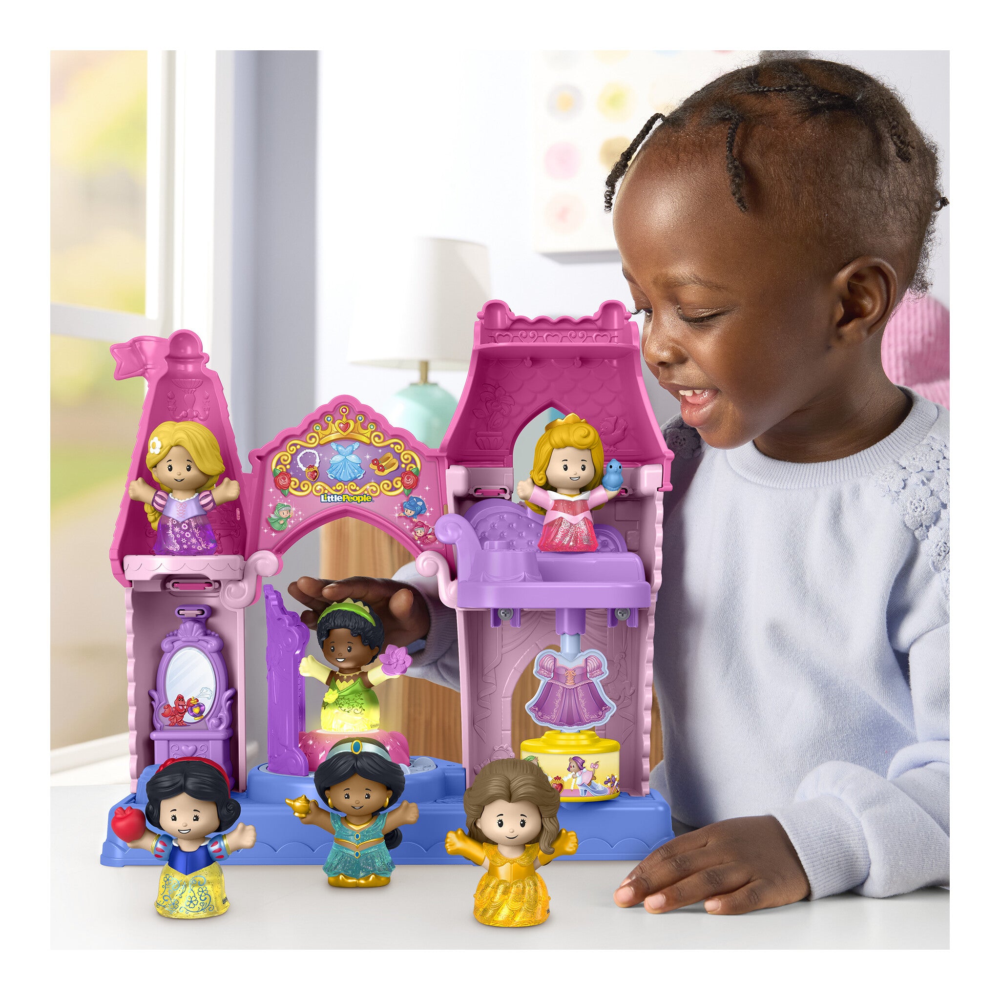 Fisher-Price Little People Disney Princess Shimmer & Glow Dress Shop Playset with 2 Figures