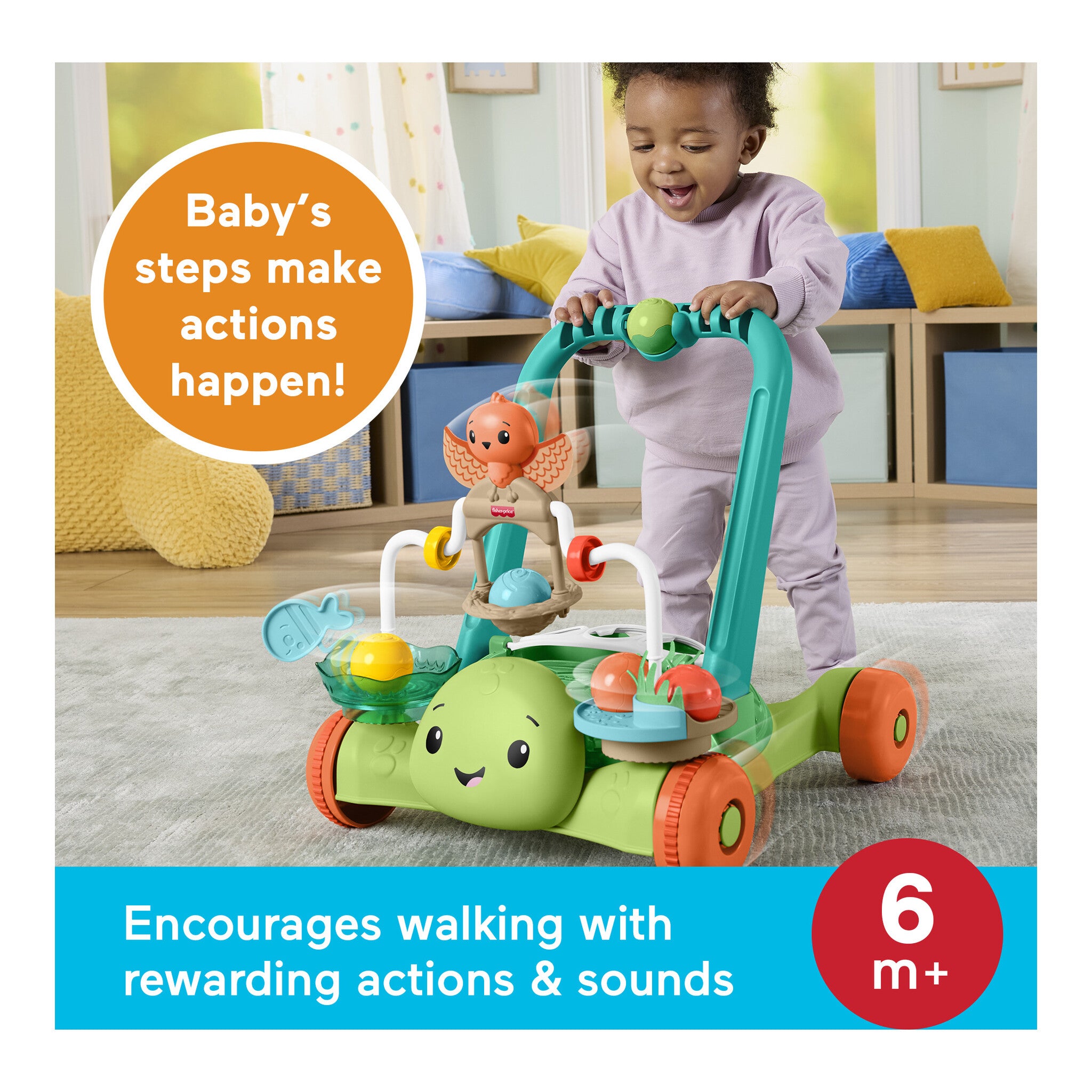 Fisher-Price Moves with You Turtle Walker Activity Push Toy with 5 Balls
