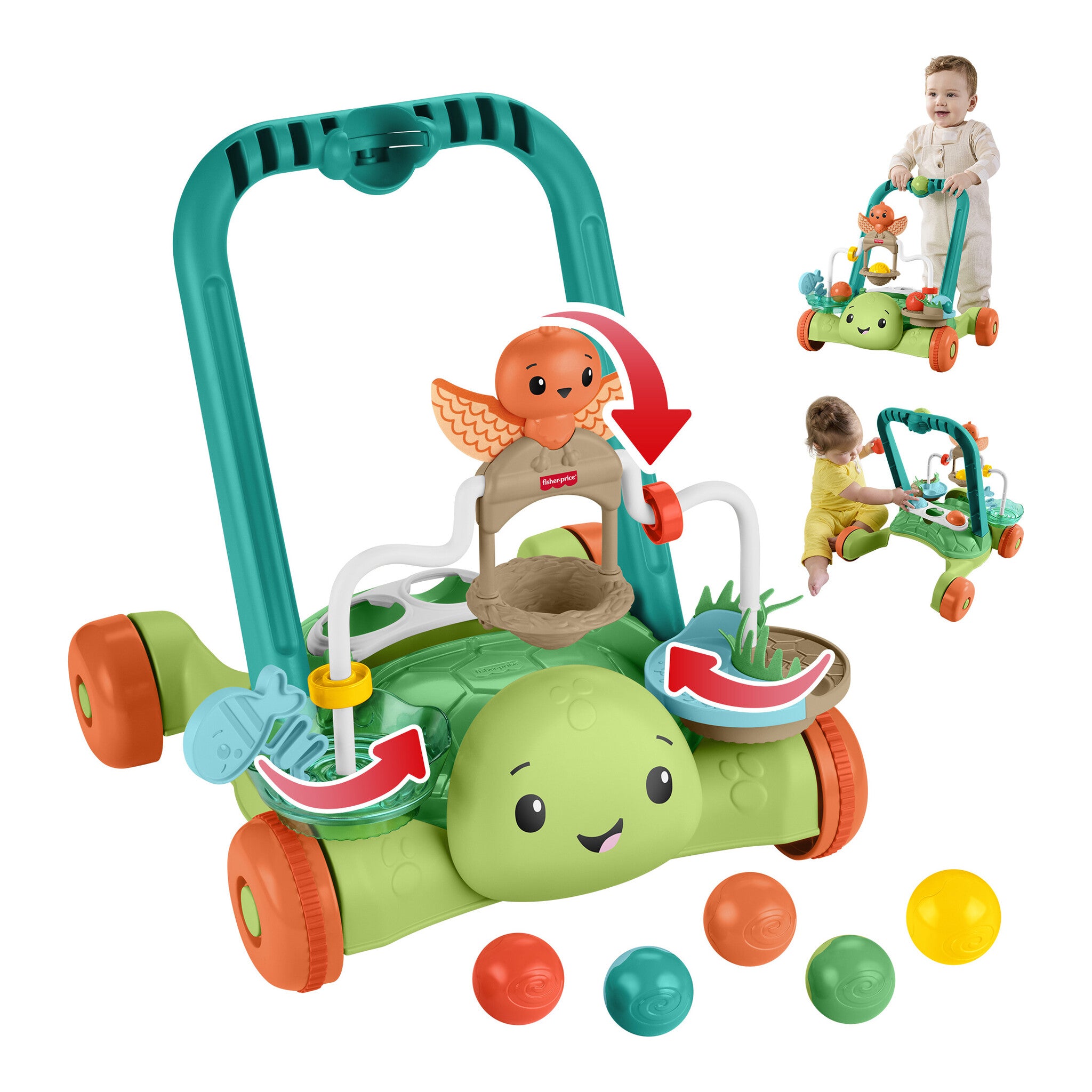 Fisher-Price Moves with You Turtle Walker Activity Push Toy with 5 Balls