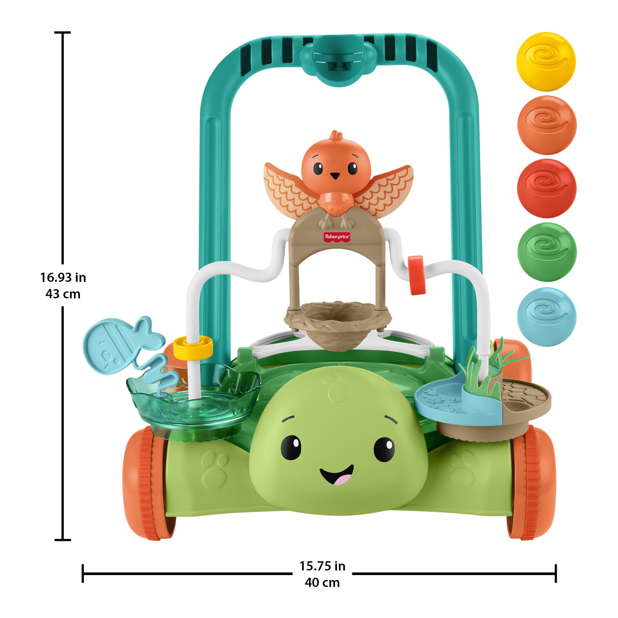 Fisher-Price Moves with You Turtle Walker Activity Push Toy with 5 Balls
