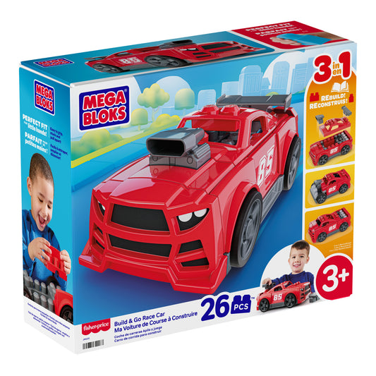 MEGA BLOKS Build & Go Race Car 3-in-1 Construction Set, 26 Pieces