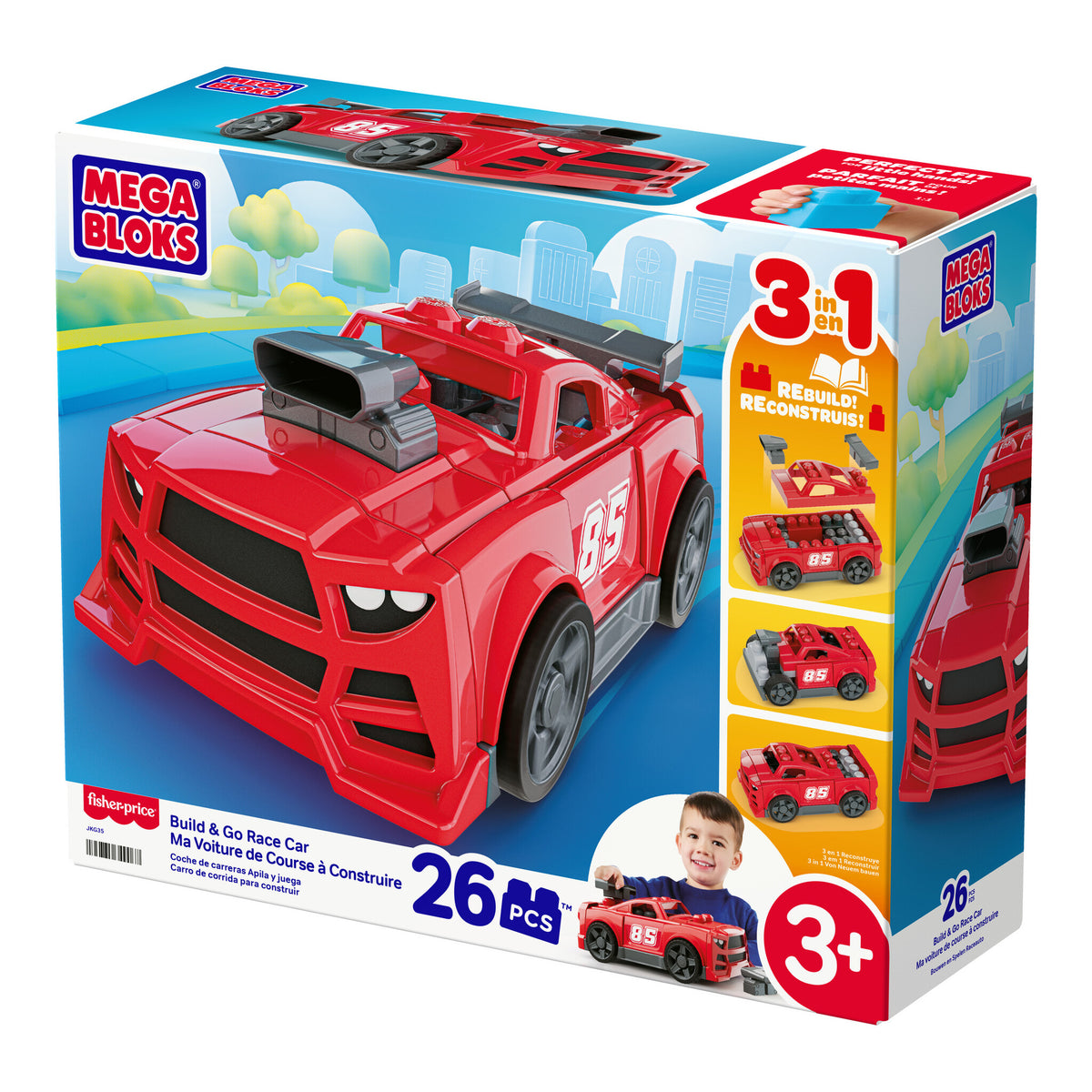 MEGA BLOKS Build & Go Race Car 3-in-1 Construction Set, 26 Pieces