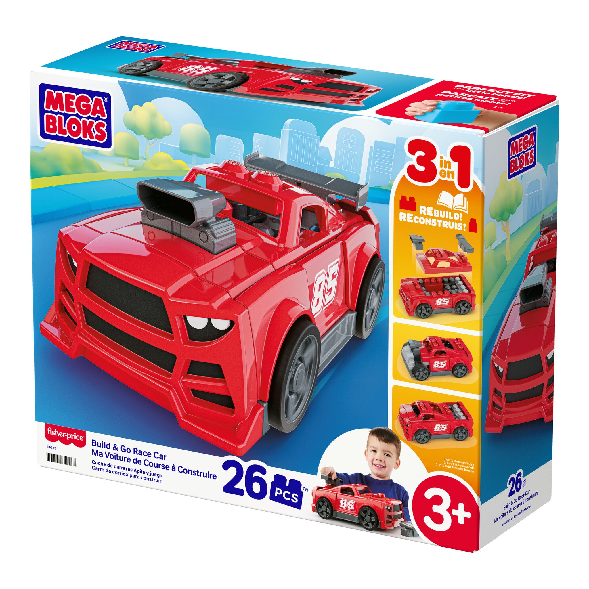 MEGA BLOKS Build & Go Race Car 3-in-1 Construction Set, 26 Pieces