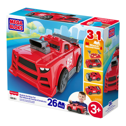 MEGA BLOKS Build & Go Race Car 3-in-1 Construction Set, 26 Pieces