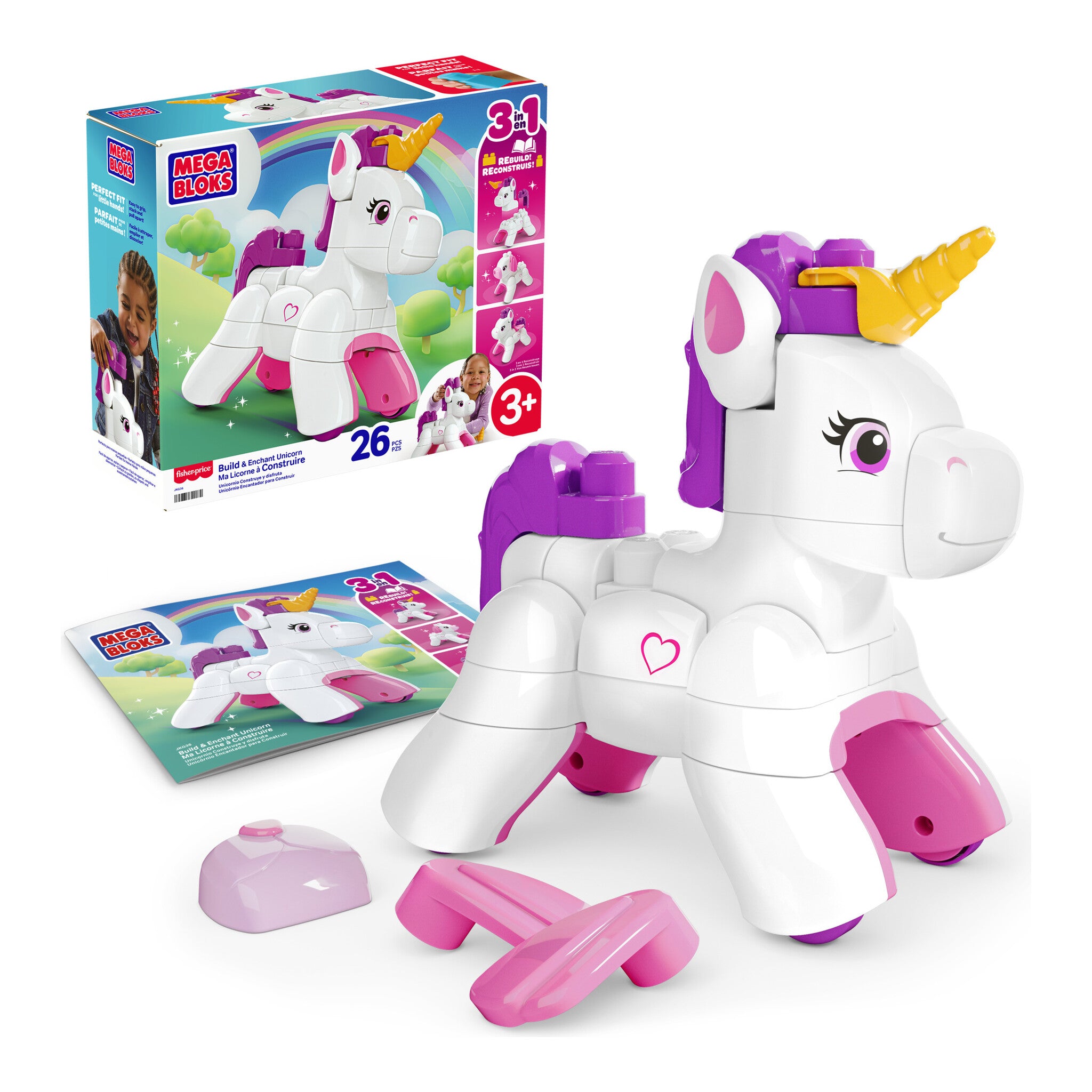 MEGA BLOKS Build & Enchant Unicorn 3-in-1 Building Set, 26 Pieces