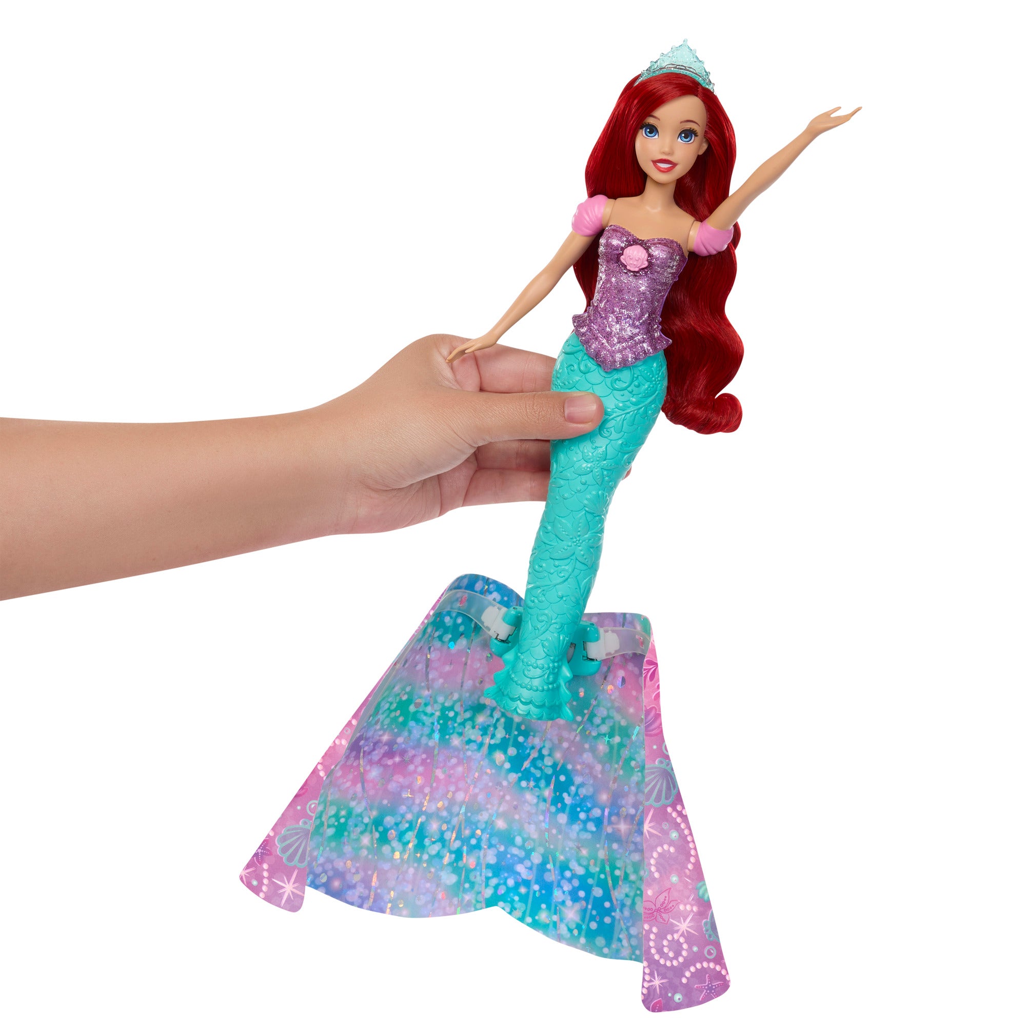 Disney Princess Ariel Human-to-Mermaid Transforming Fashion Doll with Flounder