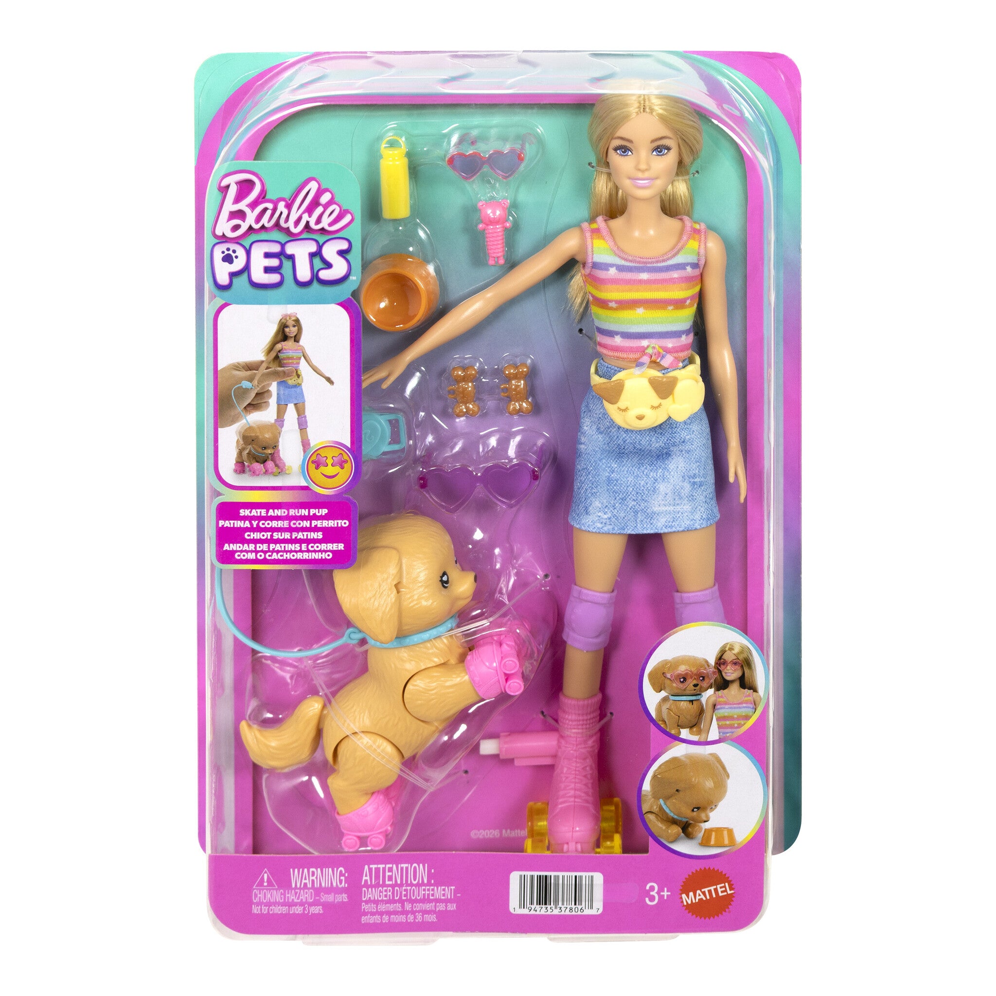 Barbie Pets Skate and Run Pup Blonde Doll with Puppy, Skates and Accessories