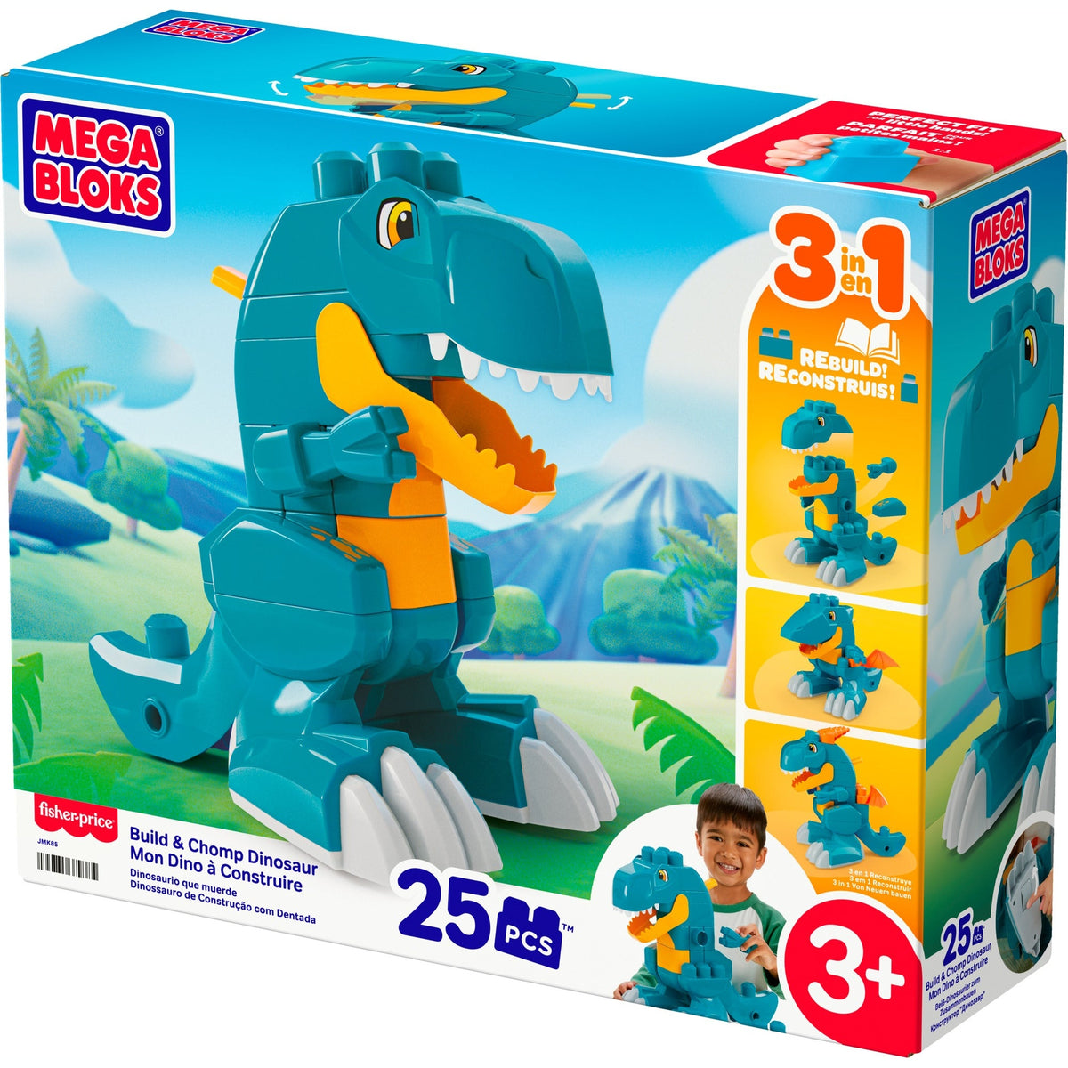 MEGA BLOKS Build & Chomp Dinosaur 3-in-1 Building Set, 25 Pieces