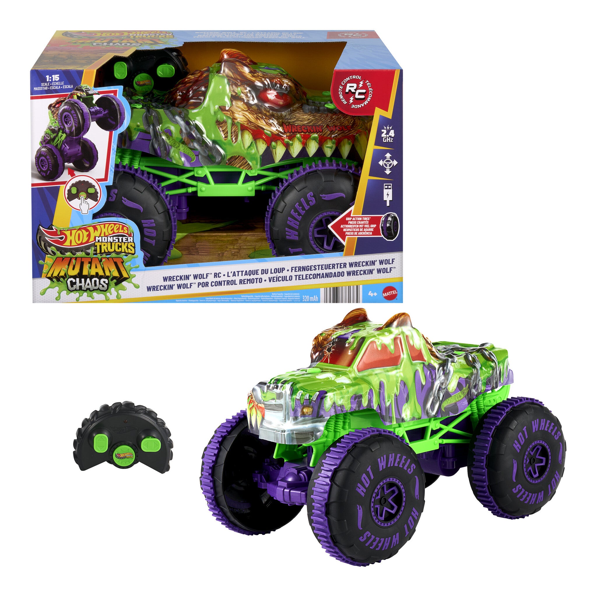 Hot Wheels Monster Trucks Mutant Chaos Wreckin' Wolf RC 1:15