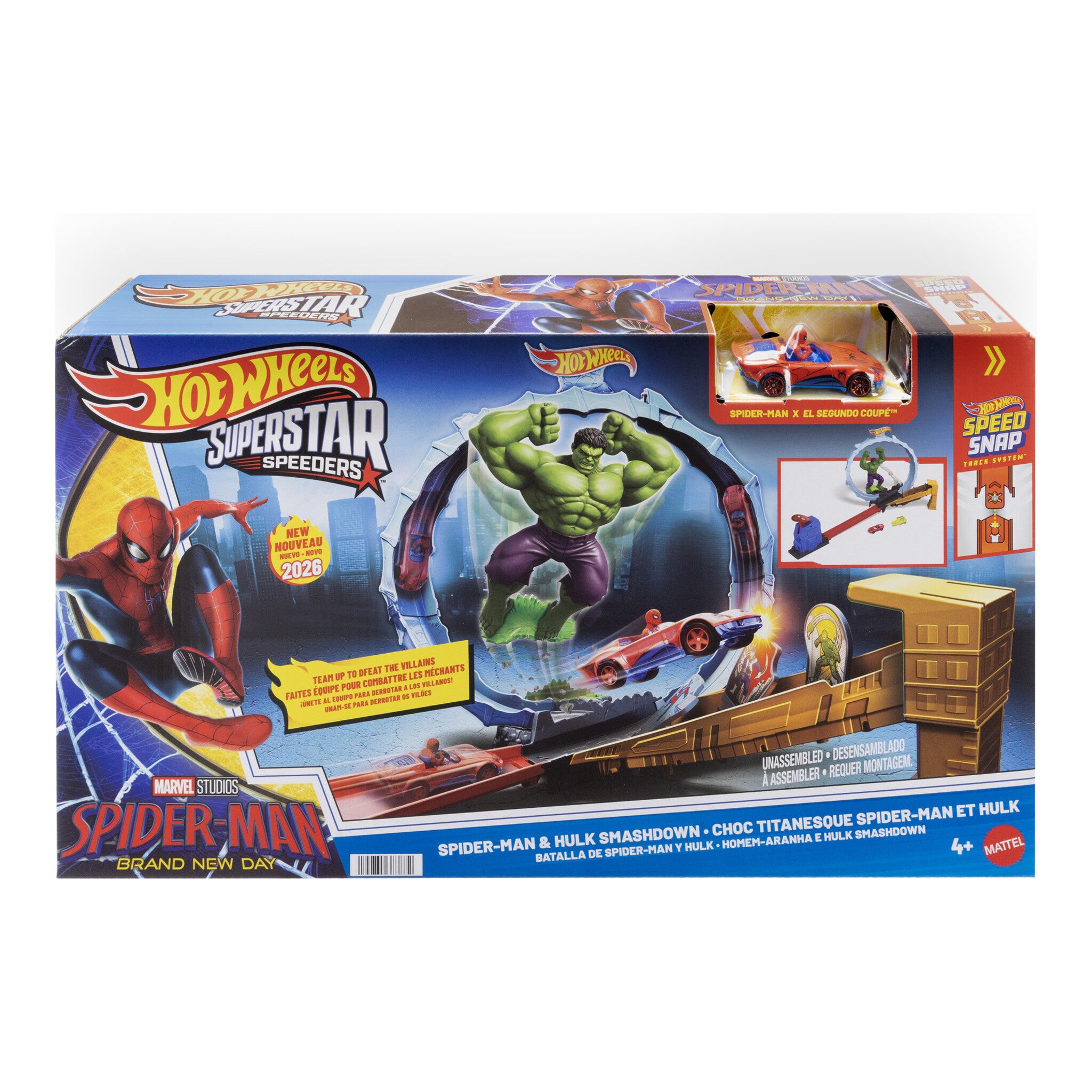 Hot Wheels Superstar Speeders Spider-Man & Hulk Smash Down Track Set
