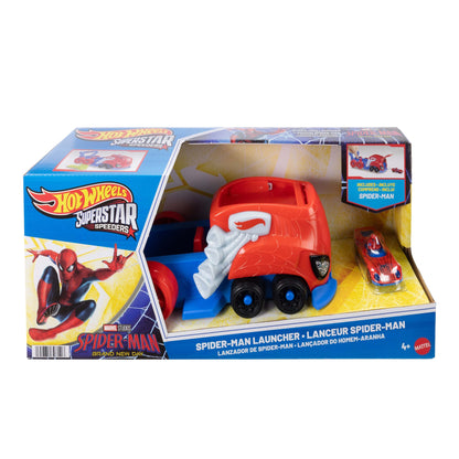 Hot Wheels Superstar Speeders Spider-Man Launcher with Die-Cast Car