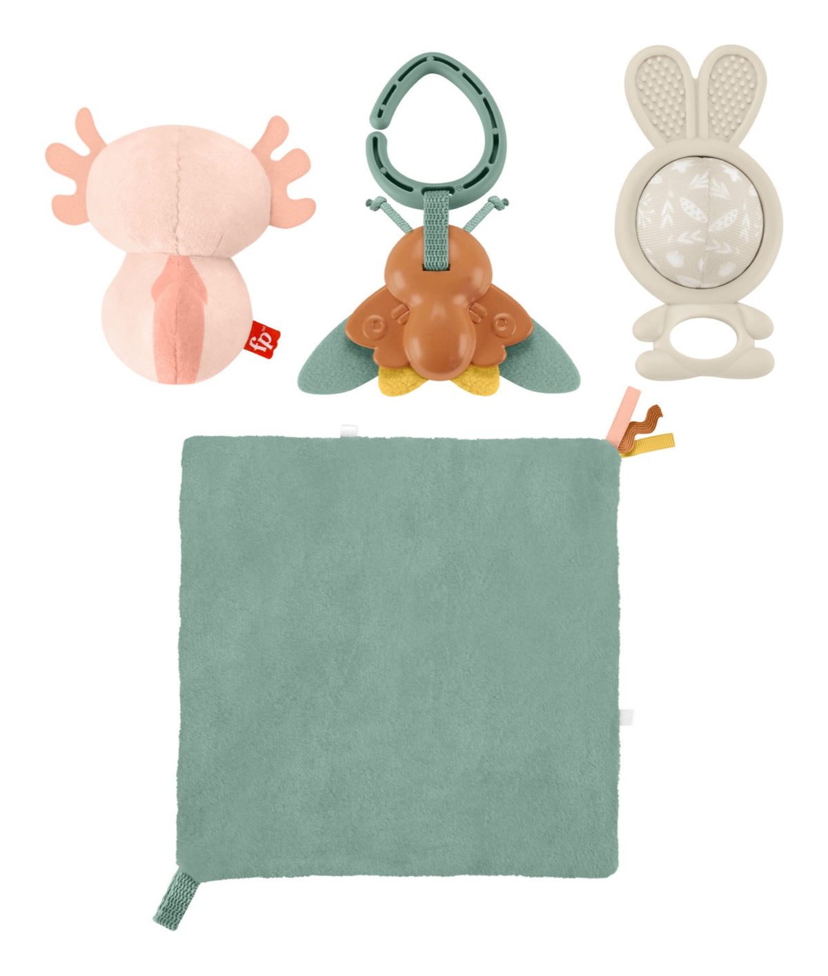 Rear view of the four Sensimals sensory toys