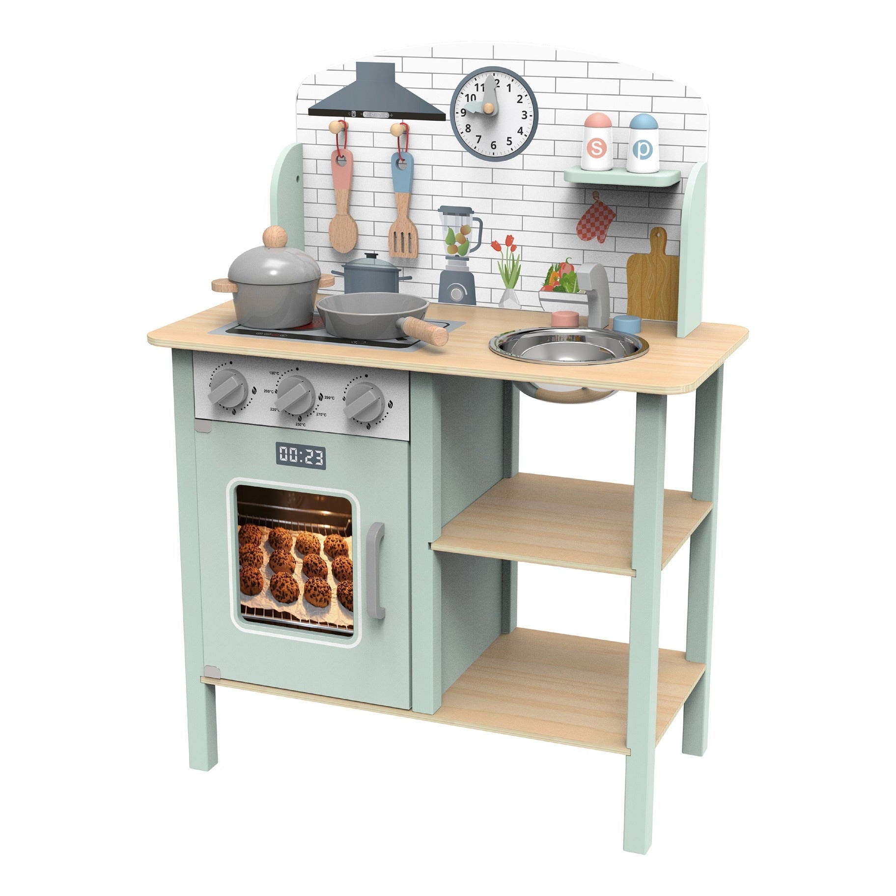 Tooky Toy Wooden Play Kitchen Set with Hob, Oven and Sink