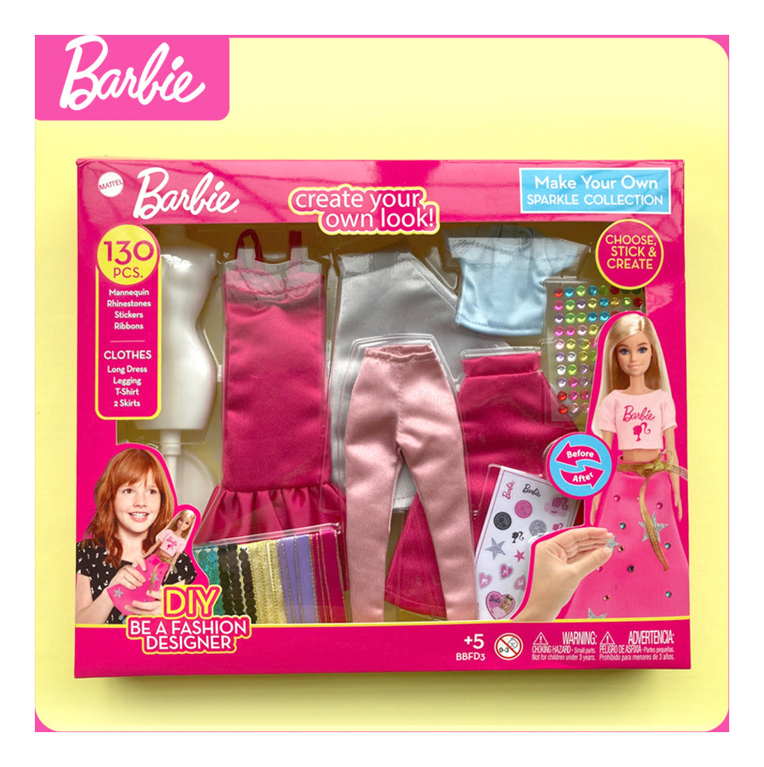 Barbie Make Your Own Outfit Sparkle Collection 130-Piece Fashion Design Set