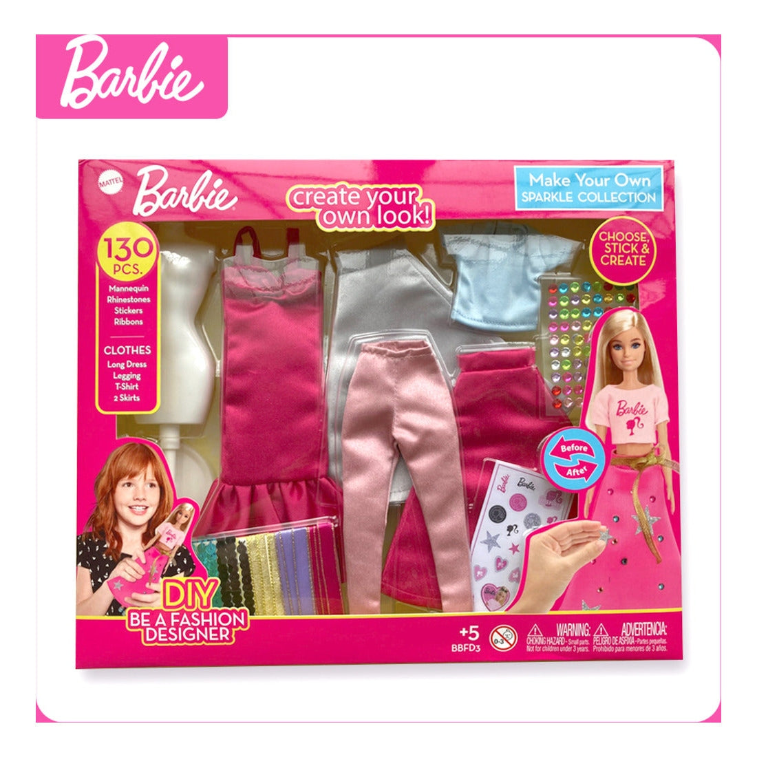 Barbie Make Your Own Outfit Sparkle Collection 130-Piece Fashion Design Set