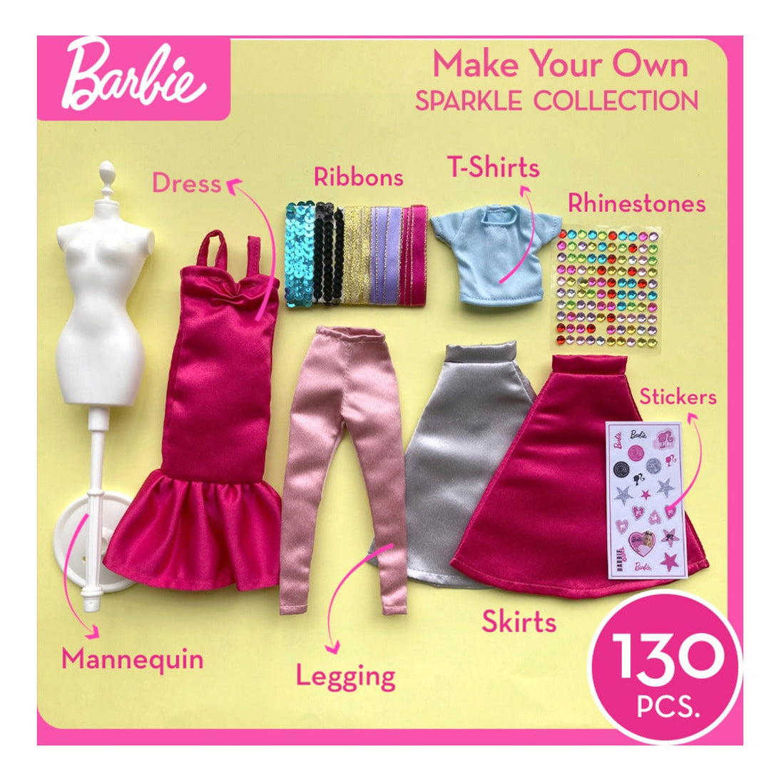Barbie Make Your Own Outfit Sparkle Collection 130-Piece Fashion Design Set