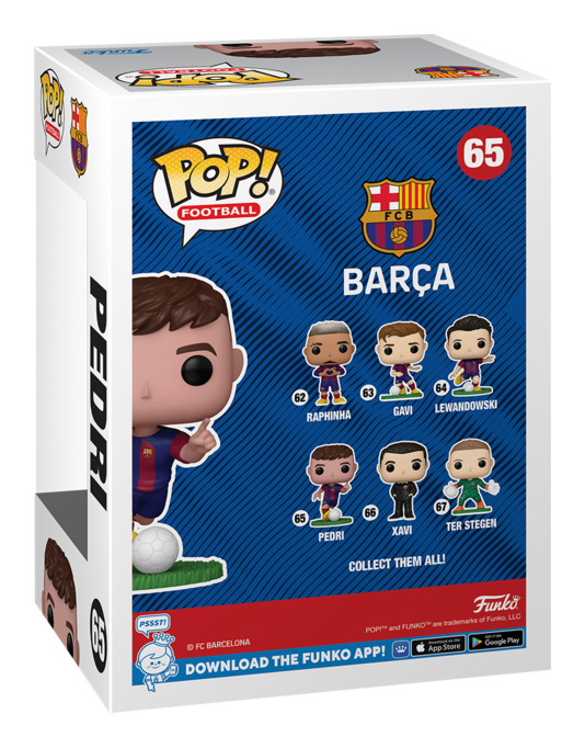 Back of Pedri Pop! Vinyl box showing the Barcelona collection