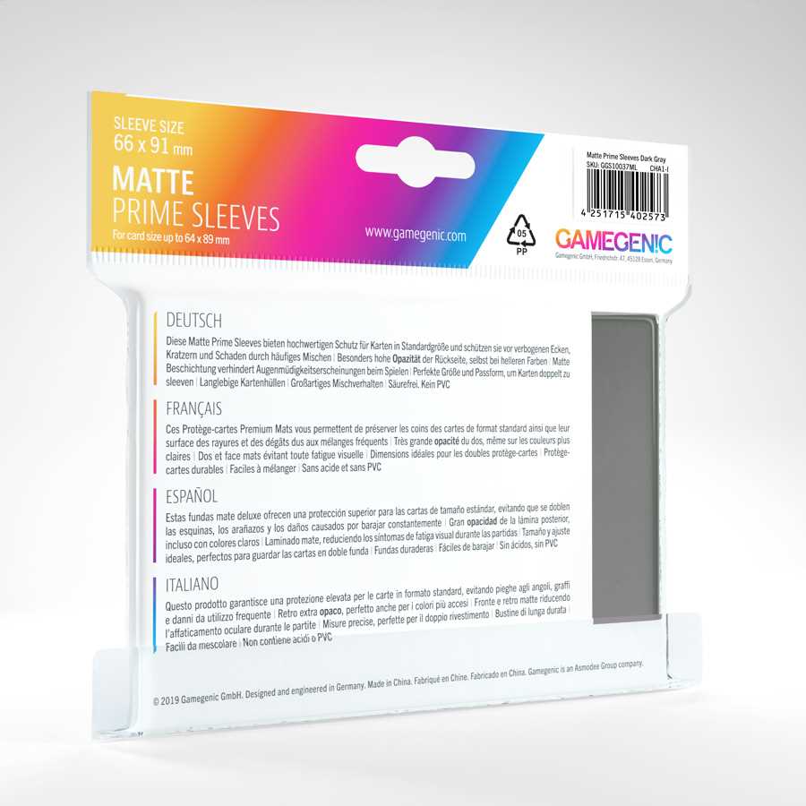 Gamegenic Matte Prime Sleeves Dark Gray, 100 Pack