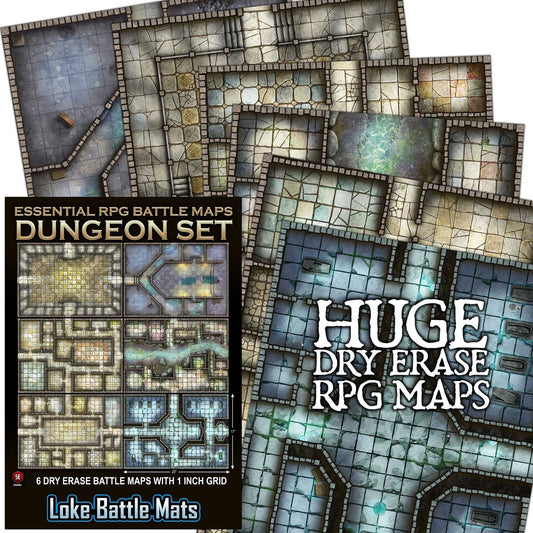 Essential RPG Battle Maps: Dungeon Set – 6 Wet/Dry Erase Maps with 1-Inch Grid
