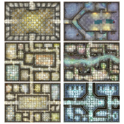 Essential RPG Battle Maps: Dungeon Set – 6 Wet/Dry Erase Maps with 1-Inch Grid