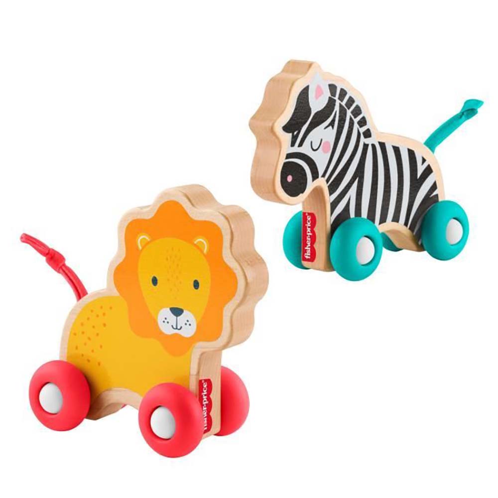 Fisher-Price Wooden Push-Along Animals Lion & Zebra Toy Set