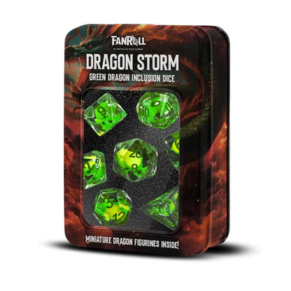 FanRoll Dragon Storm Inclusion Resin Dice Set – Green Dragon