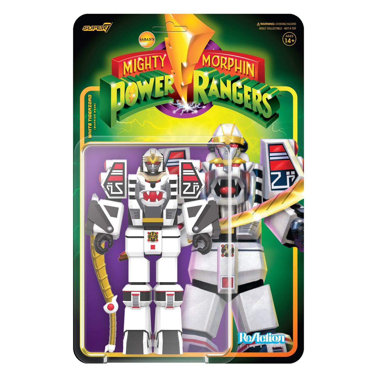 Super7 Mighty Morphin Power Rangers White Tigerzord Warrior Mode ReAction Figure